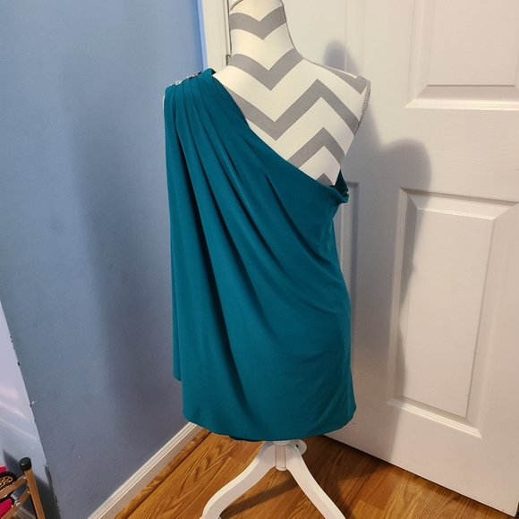 DJ-Jaz One Shoulder Crystal Dress Size 16 Beautiful Teal Dress - Picture 4 of 5